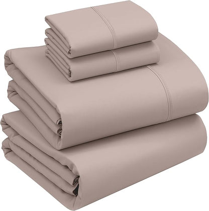 RUVANTI 100% Cotton Sheets – Queen Size Percale Bedding, Cooling & Breathable, Durable with a Crisp, Soft & Comfortable Feel, 16" Deep Pocket, 4-Piece Set, Warm Mocha