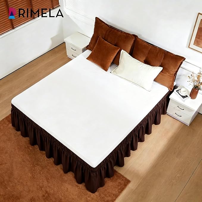 RIMELA Bed Skirt Queen Size 18 Inch Drop, Elastic Bed Skirting for Bed Base and Frame, Bedding Dust Ruffle Easy to Install,Wrap Around Adjustable Bedskirt, Chocolate Brown