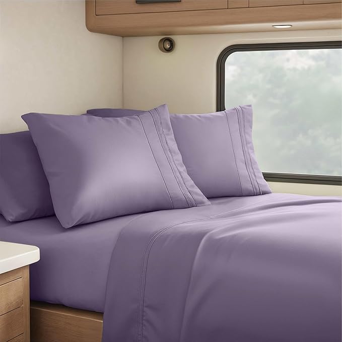 Clara Clark RV Short Queen Sheets - Hotel Luxury 6 Piece Bed Sheets for Short Queen Size Bed - Soft Bedding Sheets & Pillowcases, Fits Low Mattress up to 10 inch deep. Short Queen, Grayish Purple