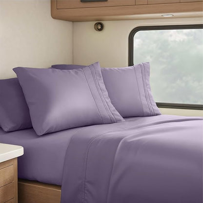 Clara Clark RV Short Queen Sheets - Hotel Luxury 6 Piece Bed Sheets for Short Queen Size Bed - Soft Bedding Sheets & Pillowcases, Fits Low Mattress up to 10 inch deep. Short Queen, Grayish Purple