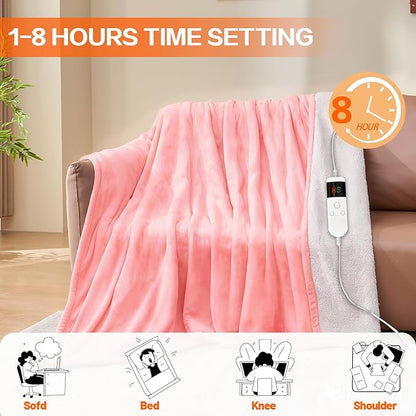Electric Heated Blanket Throw Size 50''x60''-Control Heating Blanket, Soft & Warm Flannel 10-Level Temperature Control, 8 Hours Auto Off, Rapid Heating & Overheat Protection