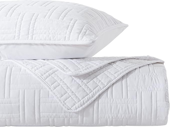 R.SHARE White Quilt Queen Size Bedding Sets with Pillow Shams, Lightweight Soft Bedspread Coverlet, Basket Weave Quilted Blanket Thin Comforter Bed Cover for All Season, 3 Pieces, 90x90 inches