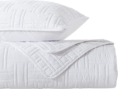 R.SHARE White Quilt Queen Size Bedding Sets with Pillow Shams, Lightweight Soft Bedspread Coverlet, Basket Weave Quilted Blanket Thin Comforter Bed Cover for All Season, 3 Pieces, 90x90 inches