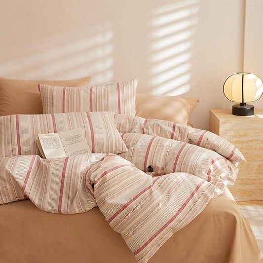 EAVD Striped Comforter Set Full Multi-Color Striped Bedding Comforter Set 3 Pieces Farmhouse Geometric Bedding Set with 2 Pillowcases for All-Season Soft Fluffy Lightweight