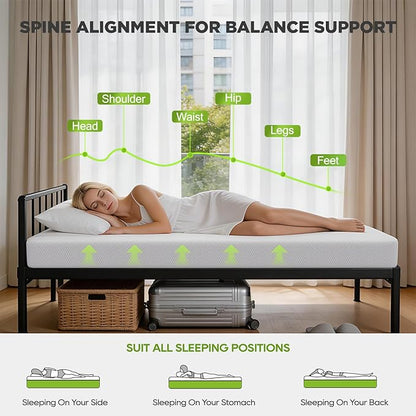 FDW 6 Inch Twin Mattress, Base Foam, Medium Firm Support, Breathable & Comfortable, Removable Washable Zipper Cover, Bed-in-a-Box，CertiPUR-US Certified