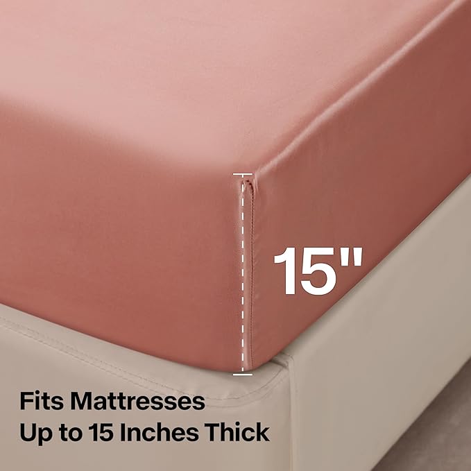BEDELITE Satin Sheets Twin Size Bed Set, Luxury Soft Rose Pink Silky Sheets for Hair and Skin, Similar to Silk Bed Sheets Set 3 Pieces with 1 Deep Pocket Fitted Sheet, 1 Flat Sheet, and 1 Pillowcase