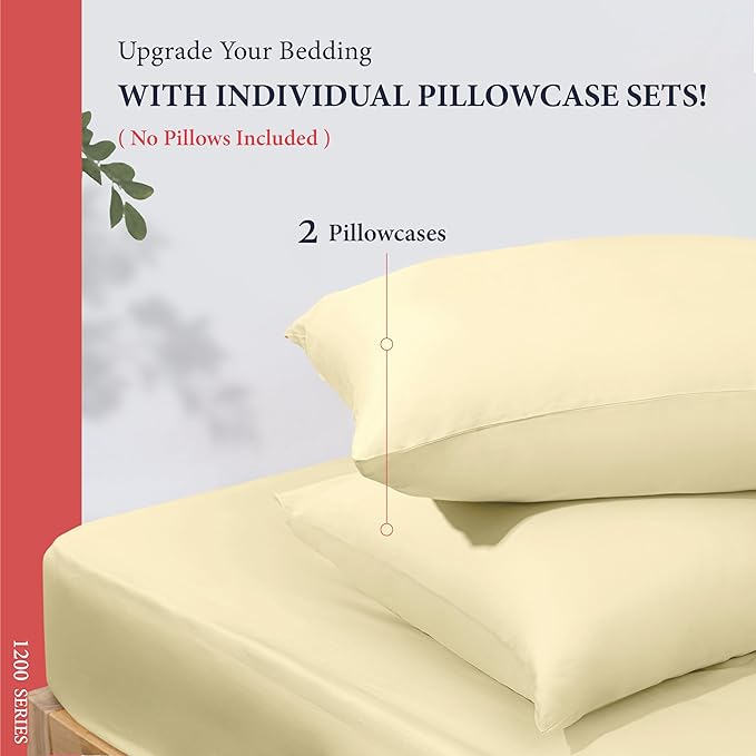 Ashton Sheets 100% Egyptian Cotton Pillow Cases King Size Set of 2 - Luxury 1200 Thread Count Sateen Beige Pillow Covers, Silky Soft & Cooling Extra Long Staple Pillowcases, Fits King Size Pillows