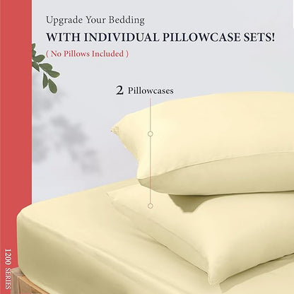 Ashton Sheets 100% Egyptian Cotton Pillow Cases King Size Set of 2 - Luxury 1200 Thread Count Sateen Beige Pillow Covers, Silky Soft & Cooling Extra Long Staple Pillowcases, Fits King Size Pillows