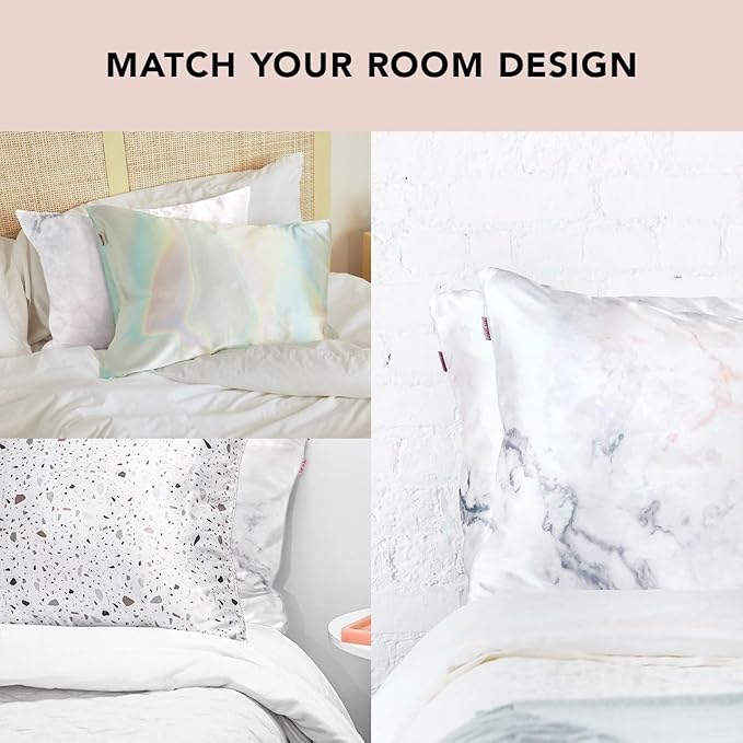 Kitsch Satin Pillowcase with Zipper for Hair & Skin - Softer Than Silk Pillow Cases, Smooth Cooling Satin Pillow Case, Wrinkle-Free, Machine Washable - Pillow Cases Standard Size 19x26 - Marble
