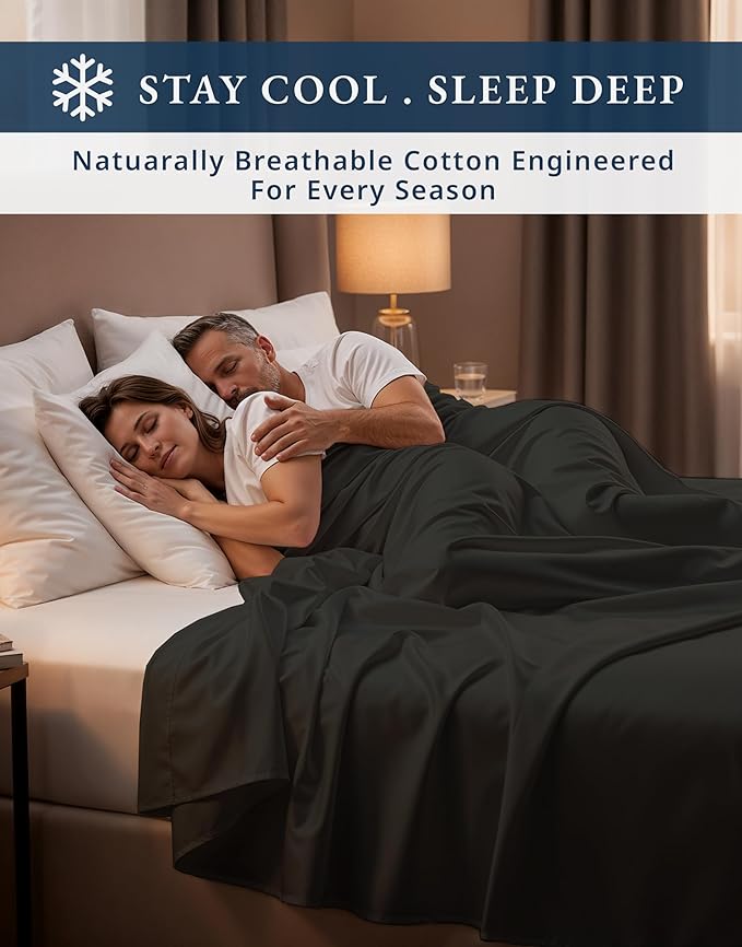 LANE LINEN 100% Egyptian Cotton Cal King Sheets, Long Staple Mercerized Cotton No Pill Fade Resistant Silky Sateen Weave for Soft & Comfy Good Night Sleep, Deep Pocket Fits 15" Mattress - Black