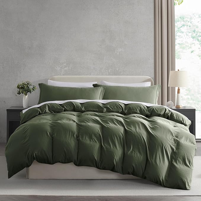 Nestl Olive Green California King Duvet Cover Sets - Soft Prewashed Cal King Duvet Cover, 3 Piece, with Zipper Closure, 1 Duvet Cover 104x98 inches and 2 Pillow Shams