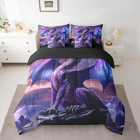 Feelyou Medieval Fantasy Dragon Comforter Set 7 Pieces Queen Size Ancient Wildlife Bedding Set for Boys Girls Fairy Bed in a Bag with Comforter, Sheets, Pillowcases & Cushion Covers