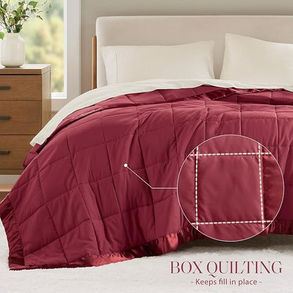 Madison Park Windom Down Alternative Blanket, Premium 3M Scotchgard Moisture Wicking Treatment, Lightweight and Soft Bed Cover For All Season, Full/Queen, Satin Trim, Burgundy
