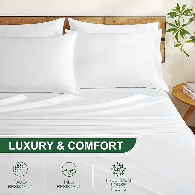Ivellow 100% Egyptian Cotton Sheets Queen Size Set - 1200 Thread Count 6 PC 18" Deep Pocket Queen Sheets Luxury Cotton Bed Sheets Soft Breathable Cooling White Sheet Set Durable Hotel Quality Bedding