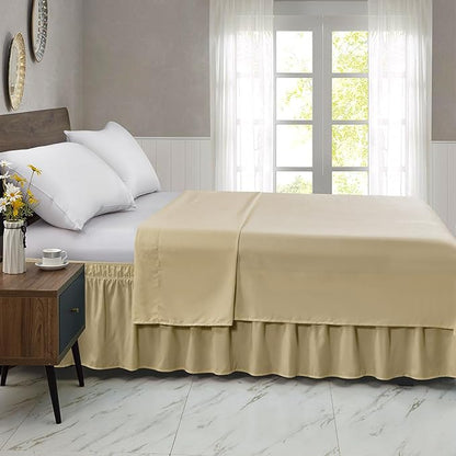 FreshCulture Queen Bed Skirt, Elastic Wrap Around Bed Skirt Queen Size, Bed Skirts for Adjustable Bed, Easy Fit with 15-Inch Tailored Drop, Hotel Quality Dust Ruffle for Queen Bed (Beige)