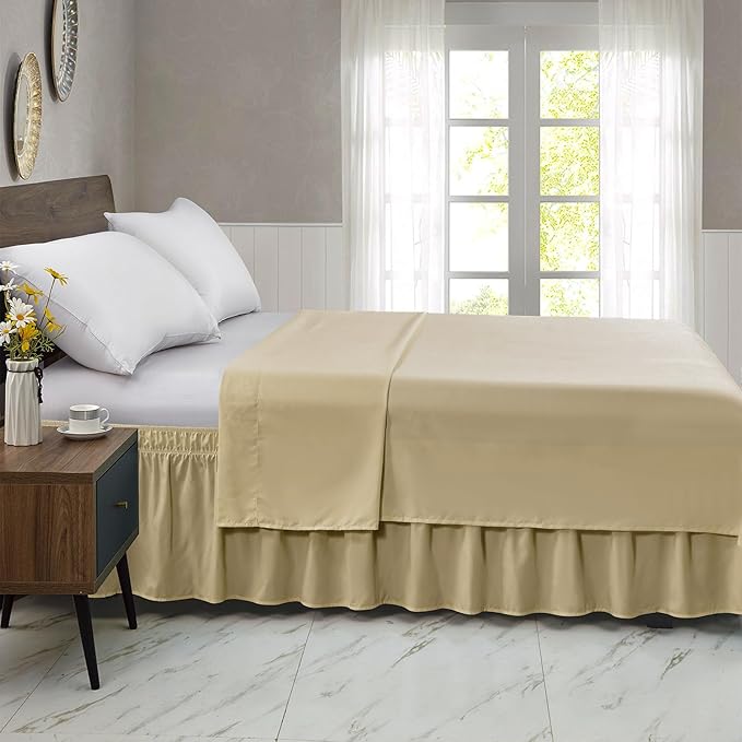 FreshCulture King Bed Skirt, Dust Ruffle for King Size Bed, Easy Fit with 15-Inch Tailored Drop, Elastic Wrap Around Bed Skirt King Size, Hotel Quality Bed Skirts for Adjustable Bed (Beige)