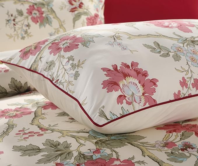 WINLIFE 100% Cotton Pillowcases Floral Printed Pillow Cases Set of 2 Red Flowers and Green Branches Leaf Pattern Pillow Cover (Standarc 20x26'', Branches)