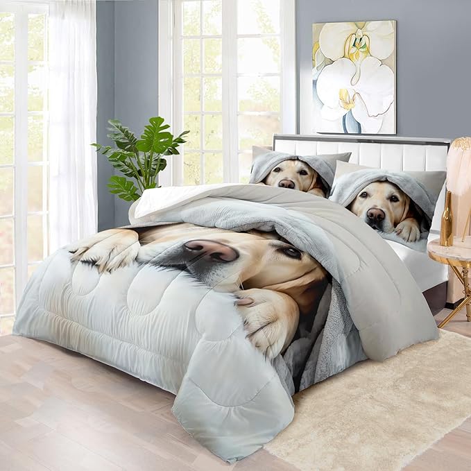 Grey Dog Comforter Set Full Size Boy,Kawaii Pet Dog Animal Print Bedding Set for Girl,Cute Pet Puppy Print Comforter Quilt for Boys,Kawaii Animal Puppy Dog Pals Bedding Bedroom Bed Decor