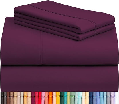 LuxClub 4 PC Full Sheet Set, Breathable Luxury Bed Sheets, Deep Pockets 18" Wrinkle Free Cooling Bed Sheets Machine Washable Hotel Bedding Silky Soft - Eggplant Full
