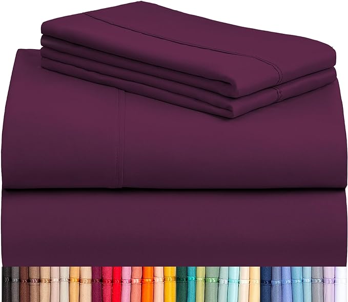 LuxClub 4 PC California King Sheet Set, Breathable Luxury Bed Sheets, Deep Pockets 18" Wrinkle Free Cooling Sheets Machine Washable Hotel Bedding Silky Soft - Eggplant Cal King