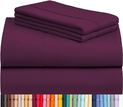 LuxClub 4 PC California King Sheet Set, Breathable Luxury Bed Sheets, Deep Pockets 18" Wrinkle Free Cooling Sheets Machine Washable Hotel Bedding Silky Soft - Eggplant Cal King