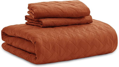 Bedsure Quilts King Size - Lightweight Bedspreads King Size with Basket Weave Pattern, Soft Quilt Bedding Set, Red Orange Comforter Set Coverlet for All Seasons with 2 Pillow Shams (106" x 96") | Skin-Friendly Soft, All-Season Comfort, Breathable, Ligh...