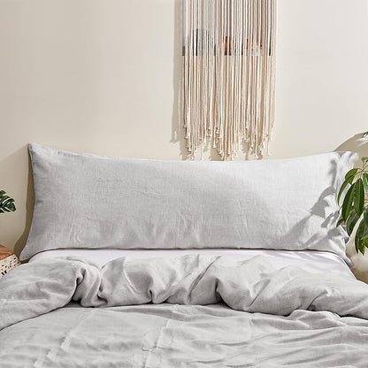 Simple&Opulence Body Pillow Cover 20" x 54",100% Pure Linen, Ultra Soft and Breathable, Body Pillowcase with Envelope Closure for Adults (Light Grey)