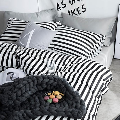 CLOTHKNOW Striped Twin/Twin XL Comforter Set Black and White Bedding Comforter Sets Farmhouse Comforter Soft Ticking Bedding