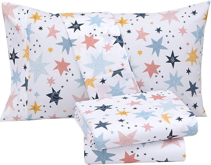 RUVANTI 100% Cotton Sheets – Full Size Percale Bedding, Cooling & Breathable Floral Design, Durable with a Crisp, Soft & Comfortable Feel, 16" Deep Pocket, 4-Piece Set, Fault Star