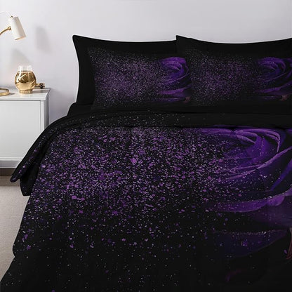Nesker Comforter Set Queen Size, Purple Rose 7 Pcs Bedding for Kids and Adults, Fantasy Dream Flower Bed Sheet Sets with Fitted Sheet 2 Pillowcases & 2 Shams