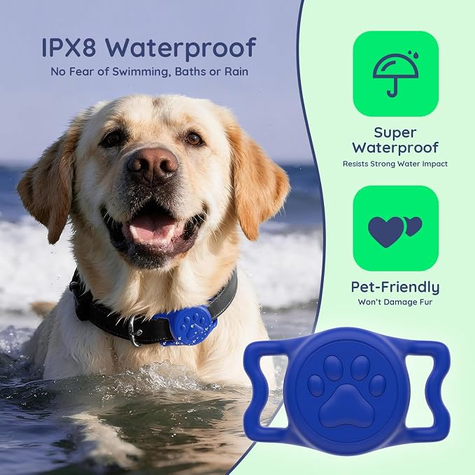IP68 Waterproof Dog AirTag Holder for Dog Collar, Soft, Stretchy Silicone | Full-Body Protection, Easy Tool-Free Installation, Quiet, No-Dangle Fit, Lightweight, Fits Dog & Cat Collars of All Widths