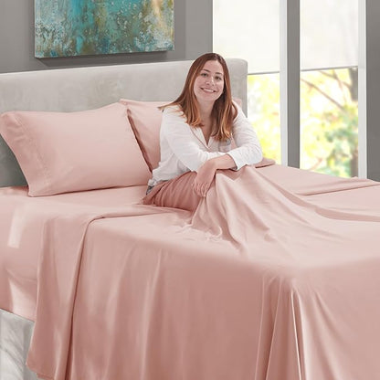 Nestl King Size Sheet Set, 4 Piece Extra Deep Pocket (18-24 inches), Microfiber, Hotel Luxury, Soft, Breathable, Wrinkle-Free, Easy to Care, Peach Beige