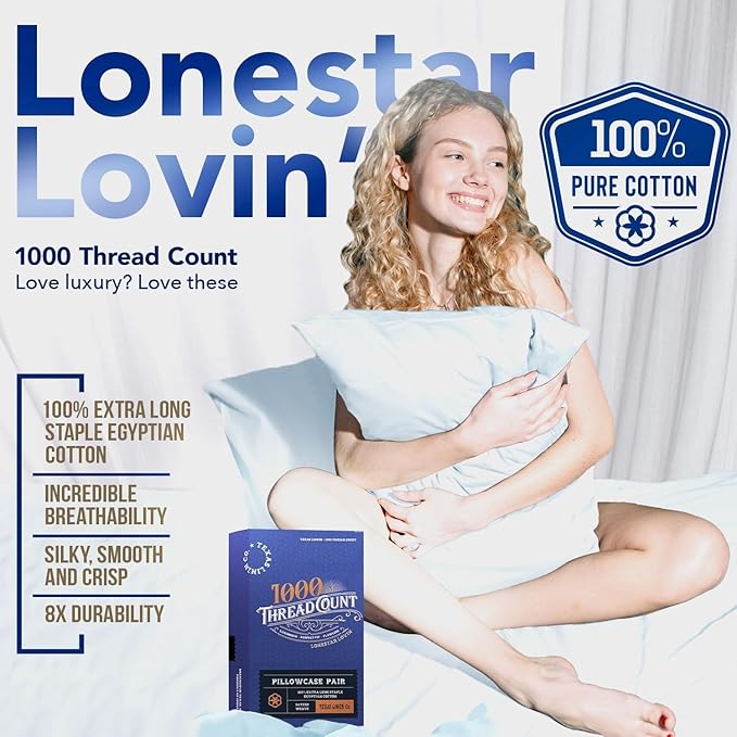 TEXAS LINEN CO. Luxury Egyptian Cotton King Pillow Cases Set of 2-1000 Thread Count Pillowcases for Sleeping, Soft, Cooling Pillow Cover, Extra Long Staple Hotel Quality Pillow Cases - Silver