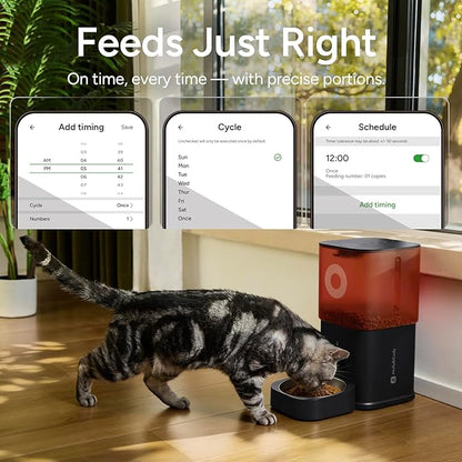 Automatic Cat Feeder with Camera: 6L Automatic Dog Feeder with 2-Way Audio Night Vision Dual Power Supply App Control 2.4G WiFi, Timed Auto Cat Food Dispenser with Stainless Steel Bowl(Black)