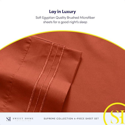 Full Size Sheet Sets - Breathable Luxury Sheets with Full Elastic & Secure Corner Straps Built In - 1800 Supreme Collection Extra Soft Deep Pocket Bedding Set, Sheet Set, Full, Rust