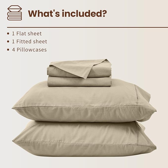 Bedlifes 100% French Flax Linen Sheets Set California King Size-6 Piece Extra Deep Pocket 18-24",Soft Breathable Cal King Bed Sheets with Temperature Regulating & Moisture-Wicking(Taupe)