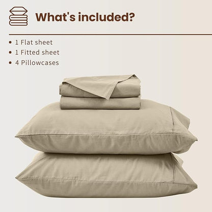 Bedlifes 100% French Flax Linen Sheets Set Queen Size - 6 Piece Extra Deep Pocket 18-24",Soft Breathable Queen Bed Sheets with Temperature Regulating & Moisture-Wicking(Taupe