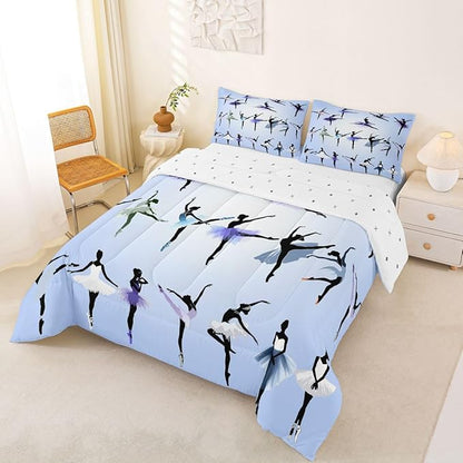 Erosebridal Girl Comforter Set King Size Ballet Bedding Set for Girls Women Kids Teens Dancing Theme Down Comforter Classical Graceful Style Warm Soft 3 Pieces Bedroom Decor Quilt Set