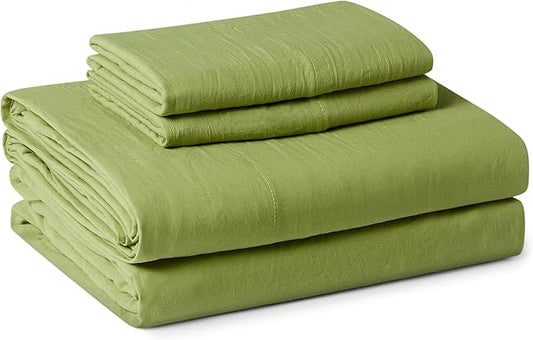 Amazon Basics King Bed Sheet, 4-Piece Bedding Set, Double Brushed Microfiber, Ultra Soft, Easy Care, Green