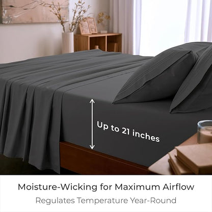 Mellanni California King Sheet Set - 6-Piece Iconic Collection Bedding, (Including 4 Pillowcases), 21-Inch Extra Deep Pocket, Easy Care, Ultra Soft, Cooling Sheets, Brushed Microfiber - Gray