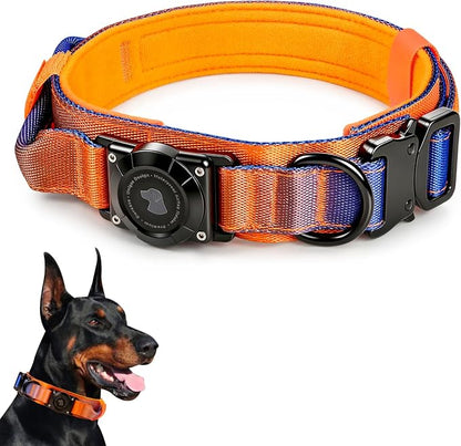 2026 Upgrade Waterproof Tactical AirTag Dog Collar, Built in AirTag Holder | Comfortable Control Handle, Quick Release Metal Buckle, Durable 1000D Nylon, For Medium to Large Dogs, Ocean Blaze,L