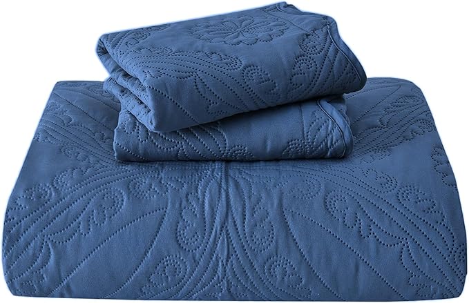 Kingnex Oversized King Bedspreads 128x120 for Extra Wide Tall King or Cal King Bed Ultrasonic Quilted Coverlet Set 3 Piece Include 1 Quilt 2 Pillowcases Navy