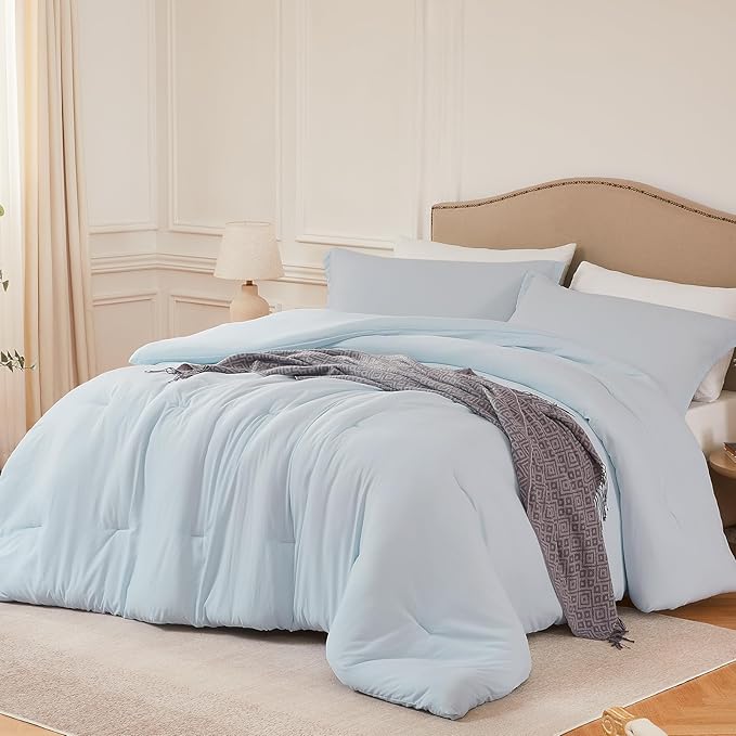 Oversized Queen Comforter Sets SkyBlue,3PCS Soft Lightweight Breathable Bedding Comforter Sets for All Season, Queen XL(98''×98'' Comforter & 2 Pillowcases)