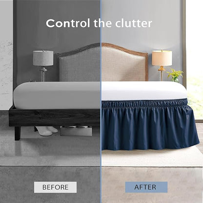 FreshCulture Full Bed Skirt, Elastic Wrap Around Bed Skirt Full Bed, Easy Fit with 15-Inch Tailored Drop, Hotel Quality Dust Ruffle for Full Size Bed, Bed Skirt Full Size (Navy Blue)