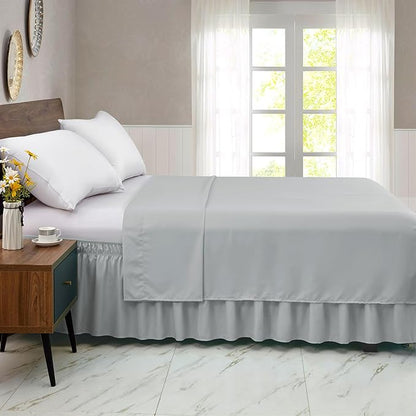 FreshCulture Twin Bed Skirt - Elastic Wrap Around, Easy Fit with 22 Inch Drop, Hotel Quality Dust Ruffle (Light Grey)
