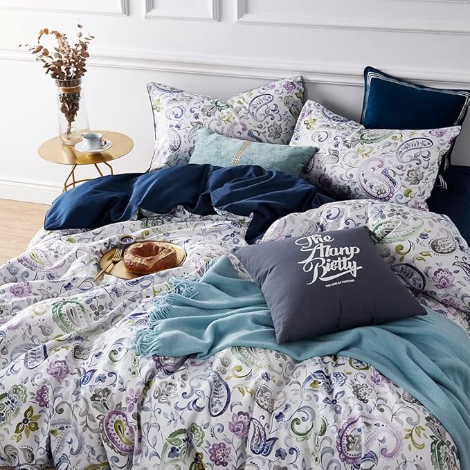 Cupocupa Duvet Cover Set;Duvet Cover Full Bedding Set Fluffy Boho Duvet Cover Set Paisley Floral Bedding Collection Duvet Cover with Pillowcases