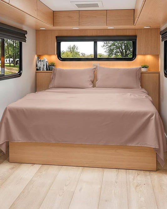 RV Short Queen Sheet Set 60 X 75 - 4 Piece RV Short Queen Bed Sheets - Soft, Breathable & Cooling - Designed for Bunks, Trailers and Campers - Fits 8” to 12" Mattress - Hotel Luxury Bedding - Mauve