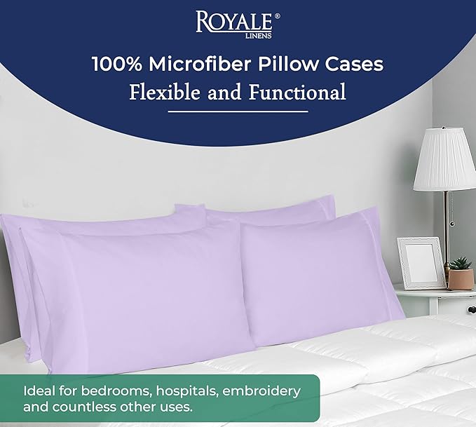Royale Linens King Pillowcase Set of 2 - Bed Pillow Cover - 20" x 40" - Pillowcases - 1800 Brushed Microfiber, Wrinkle & Fade Resistant - Soft & Cozy- King Size Pillow Case (Lavender)