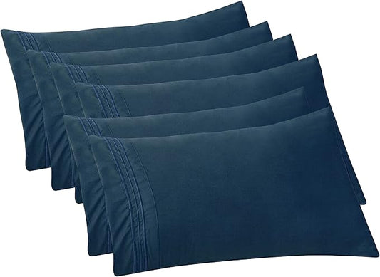 Elegant Comfort 6-PACK Solid Pillowcases 1500 Premium Hotel Quality Microfiber - Smooth Weave, Wrinkle and Stain Resistant, Easy Slip-On, 6-Piece Set, King Pillowcase, Navy
