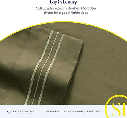 California King Sheet Sets - Breathable Luxury Sheets with Full Elastic & Secure Corner Straps Built In - 1800 Supreme Collection Cal King Deep Pocket Bedding Set, Sheet Set, California King, Olive